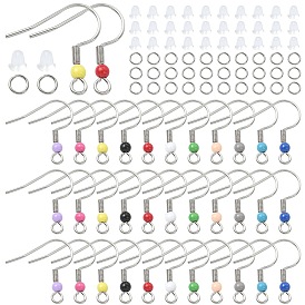 50Pcs 304 Stainless Steel Earring Hooks, Ear Wire with Acrylic Beaded and Horizontal Loops, with 50Pcs Open Jump Rings & 50Pcs Plastic Ear Nuts