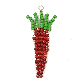 Glass Seed Beaded Pendants, Carrot Charms, with Eco-Friendly Copper Wire