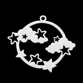 Ion Plating(IP) 201 Stainless Steel Pendants, Laser Cut, Planet with Star & Cloud