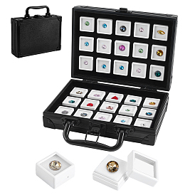 Rectangle Aluminum Alloy with MDF Organizer Cases, with 30Pcs Square Plastic Visible Window Gems Cases with Spooge Inside