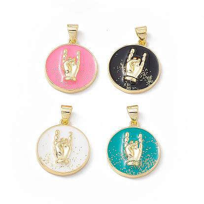 Подвески из латуни с эмалью в стойку, с блеском порошок, долговечный, реальный 18 k позолоченный, плоский круглый шарм с каменным жестом