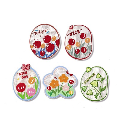 Flower Theme Printed Acrylic Cabochons
