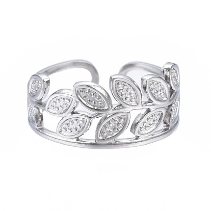 304 anillo de puño abierto con envoltura de hoja de acero inoxidable, anillo hueco grueso para mujer
