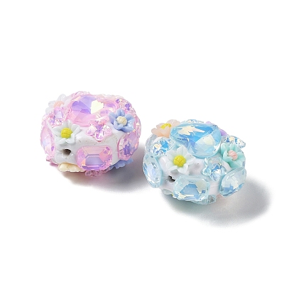 Polymer Clay Rhinestone Beads, with Resin, Flat Round with Heart