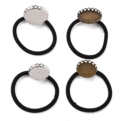 24Pcs 4 Style Elastic Hair Ties, with Iron Tray Settings, Flat Round