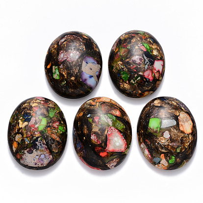 Assembled Synthetic Imperial Jasper and Bronzite  Cabochons, Dyed, Oval