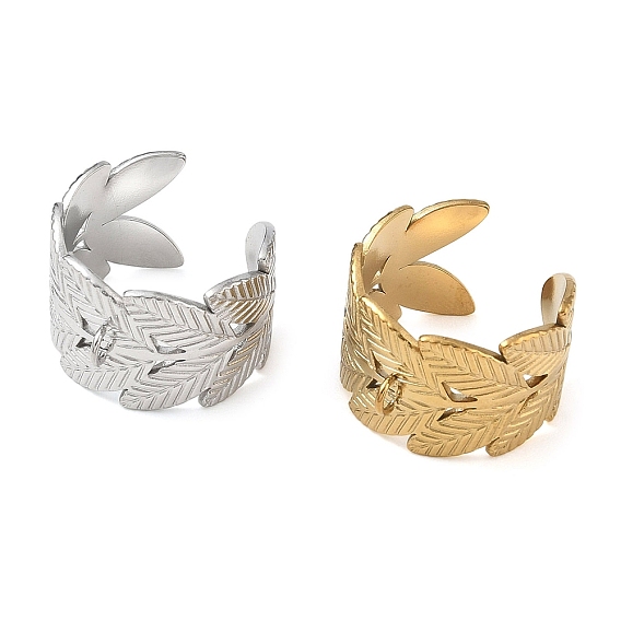 Leaf 304 Stainless Steel Finger Rings Components, with Loop, Ion Plating(IP)