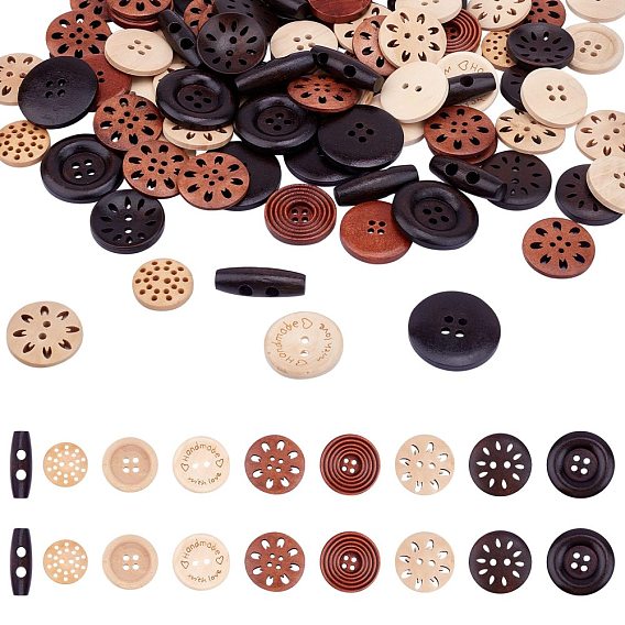 Wood Buttons, Mixed Shapes