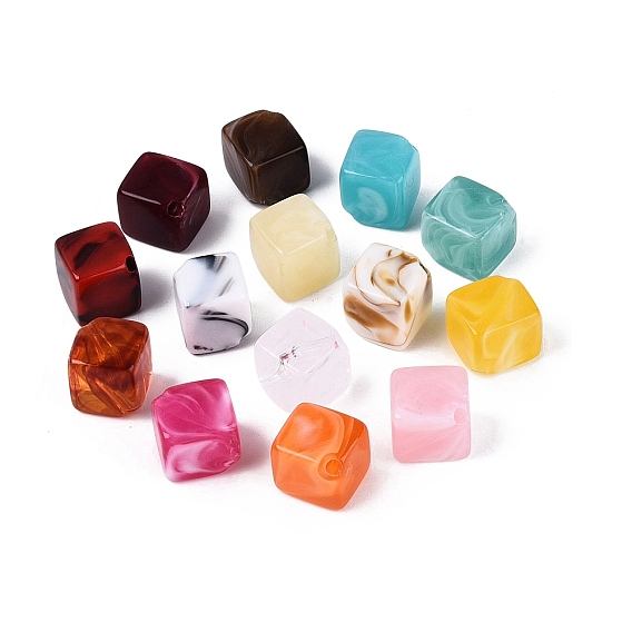 Tow Tone Opaque Acrylic Beads, Imitation Gemstone, Cube