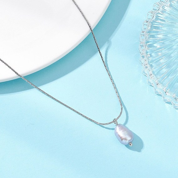 Подвеска из натурального культивированного пресноводного жемчуга с рисом 304 Женские ожерелья-спутники из нержавеющей стали, серебро 