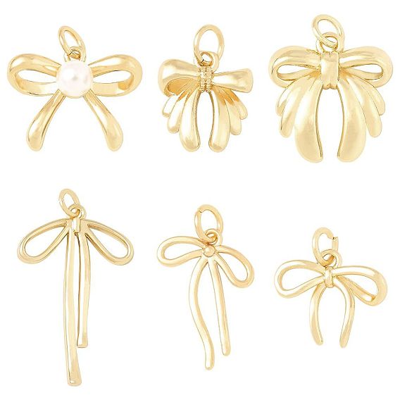 18 шт 6 стили латунные подвески, бантом прелести, с целью перехода в кольце