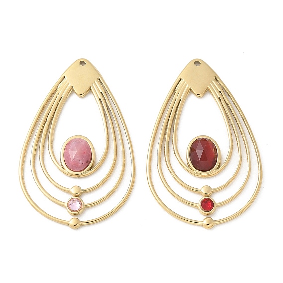 304 подвески из нержавеющей стали, слезинки, с натуральными драгоценными камнями и стразами, ионное покрытие (ip)