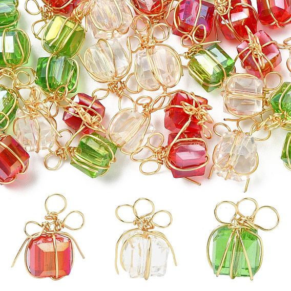 30 шт. 3 цвета, подвески из медной проволоки, стеклянные, подарочные, золотой свет