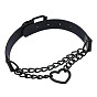 Fashionable Heart-shaped Black Chain Collar Necklace with Lock, PU Leather Material