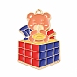 Alloy Enamel Pendants, Magic Cube with Bear Charm