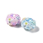 Polymer Clay Rhinestone Beads, with Resin, Flat Round with Heart