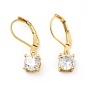 Clear Cubic Zirconia Flat Round Dangle Leverback Earrings, Brass Jewelry for Women