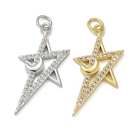 Rack Plating Brass Micro Pave Cubic Zirconia Pendants, Long-Lasting Plated, Lead Free & Cadmium Free, Star Charms, with Jump Ring