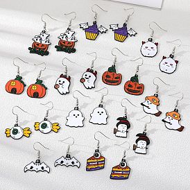 Cute Cartoon Halloween Earrings Pumpkin Ghost Metal Dangle Oil Ear Hooks Personality Fun Jewelry