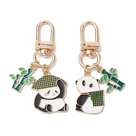 2Pcs 2 Styles Alloy Enamel Pendant Decorations, with Zinc Alloy Swivel Clasps, Panda