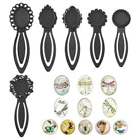 Наборы для изготовления овальных и плоских круглых закладок с цветочным рисунком своими руками., включая закладки из цинкового сплава и стеклянные кабошоны.