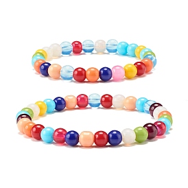 Карамельный цвет круглые стеклянные бусины стрейч браслеты набор для детей и родителей, милые парные браслеты