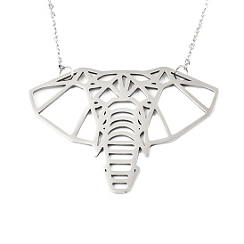 201 Stainless Steel Origami Pendant Necklaces, with Cable Chains, Elephant
