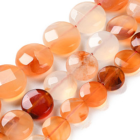 Natural Agate Beads Strands, Faceted Rhombus Cut, Flat Round