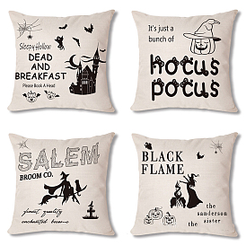 Halloween Theme Polyester Pillow Covers, Witch/Castle/Pumpkin Pattern Cushion Cover, for Couch Sofa Bed, Square