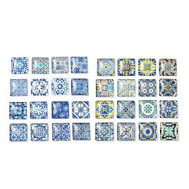 16Pcs Glass Cabochons, Square