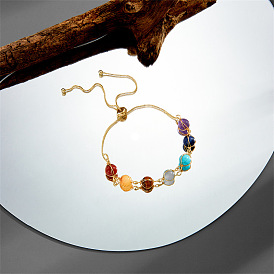 Bracelet de perles géométriques en cristal arc-en-ciel naturel réglable en or k