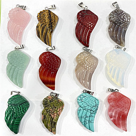 Gemstone Big Pendants, Wing Charms with Platinum Plated Matel Snap on Bails