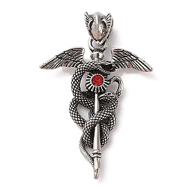 Tibetan Style Alloy Pendants, with Rhinestone Cadmium Free & Lead Free, Dragon, Red