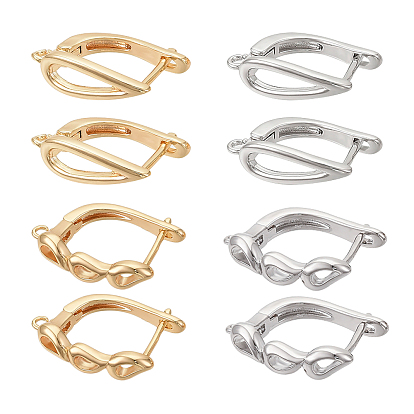 8Pcs Brass Hoop Earring Findings with Latch Back Closure, Nickel Free, with Horizontal Loop
