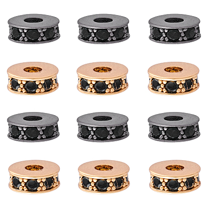 Flat Round Brass Micro Pave Cubic Zirconia Spacer Beads, Lead Free & Nickel Free & Cadmium Free