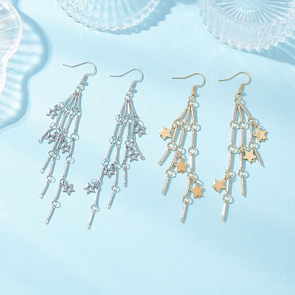 Латунная цепочка с звеньями и серьгами в форме звезды, с  латунными крючками для серег, кисточкой люстра серьги