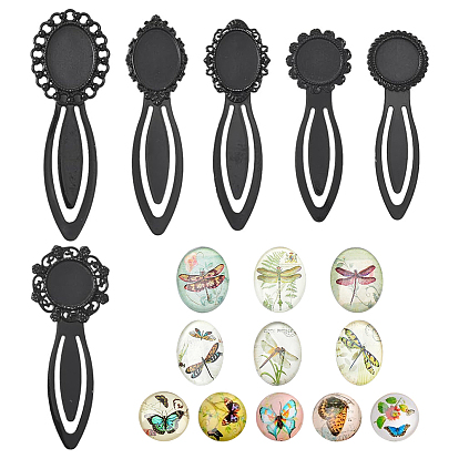 Наборы для изготовления овальных и плоских круглых закладок с цветочным рисунком своими руками., включая закладки из цинкового сплава и стеклянные кабошоны.