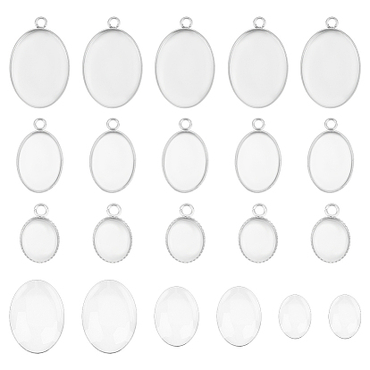 30 шт. 3 размеры 304 оправы для подвесок из нержавеющей стали, кружева края ободок чашки, овальные, с 30шт 3 размеры прозрачные овальные стеклянные кабошоны