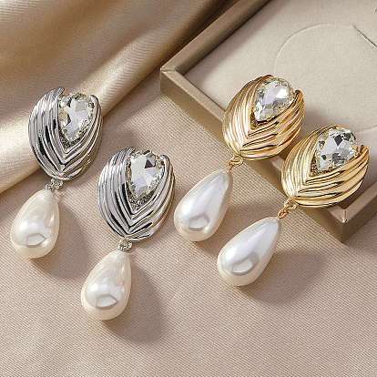 Rhinestone сплава болтаться серьги, с пластиковой жемчужины, слеза