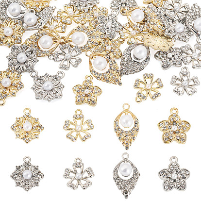 32шт 8 стили подвески со стразами из сплава, с ABS имитации жемчуга, цветок и слеза