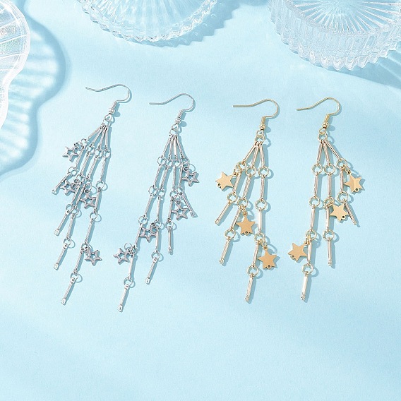 Латунная цепочка с звеньями и серьгами в форме звезды, с  латунными крючками для серег, кисточкой люстра серьги