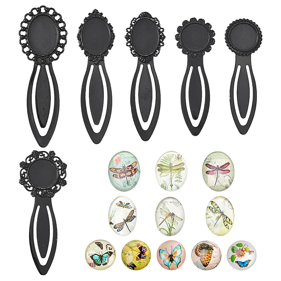 Наборы для изготовления овальных и плоских круглых закладок с цветочным рисунком своими руками., включая закладки из цинкового сплава и стеклянные кабошоны.