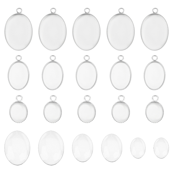 30 шт. 3 размеры 304 оправы для подвесок из нержавеющей стали, кружева края ободок чашки, овальные, с 30шт 3 размеры прозрачные овальные стеклянные кабошоны