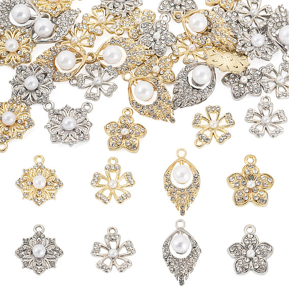 32шт 8 стили подвески со стразами из сплава, с ABS имитации жемчуга, цветок и слеза