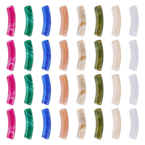 100Pcs Two Tone Acrylic Beads, Imitation Gemstone Beads, Curved Tube