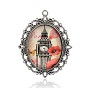 Oval Antique Silver Plated Alloy Glass Big Gothic Pendants, 61x48x9mm, Hole: 3mm