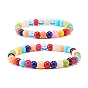 Candy Color Round Glass Beads Stretch Bracelets Set for Children and Parent, Cute Couple Bracelets
