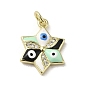 Brass Micro Pave Cubic Zirconia Pendants, with Enamel, with Jump Ring, Real 18K Gold Plated, Star with Evil Eye