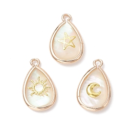 3 шт 3 стили подвески в форме слезы из натуральной ракушки пауа, с латунными ломтиками солнца, луны и звезды, белые