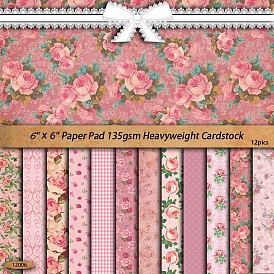 12 Sheets 12 Styles Scrapbook Paper Pad, for DIY Album Scrapbook, Greeting Card, Background Paper, Flower